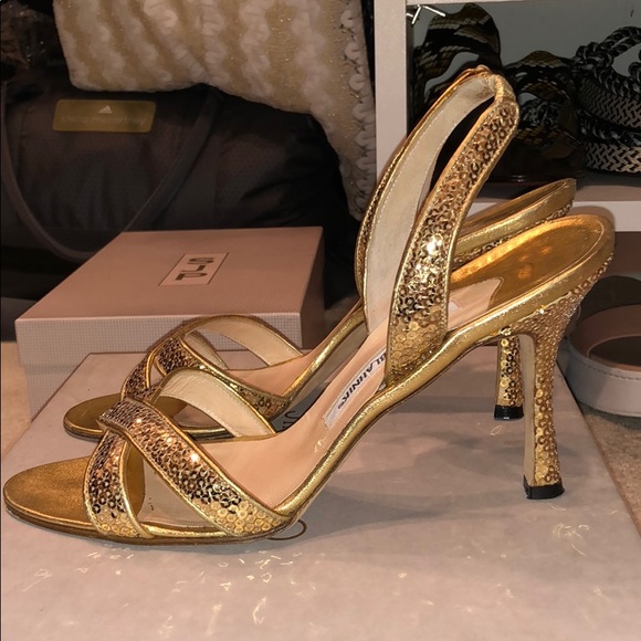Gold Sequin Manolo Blahnik Heels - Picture 2 of 4